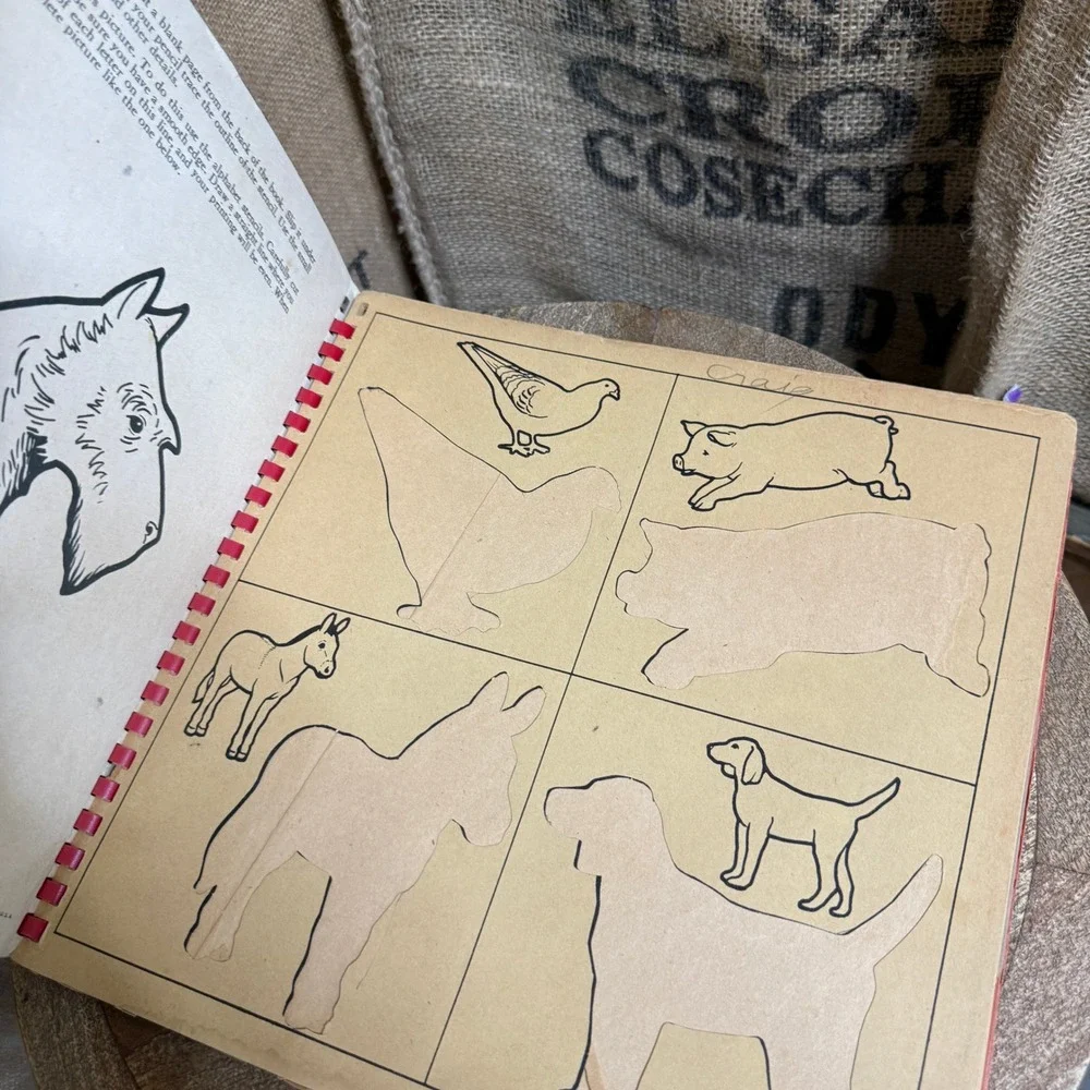 Vintage Stencil Fun Activity Book Kids OS Blue Fair 1950s Animal Scottie Dog